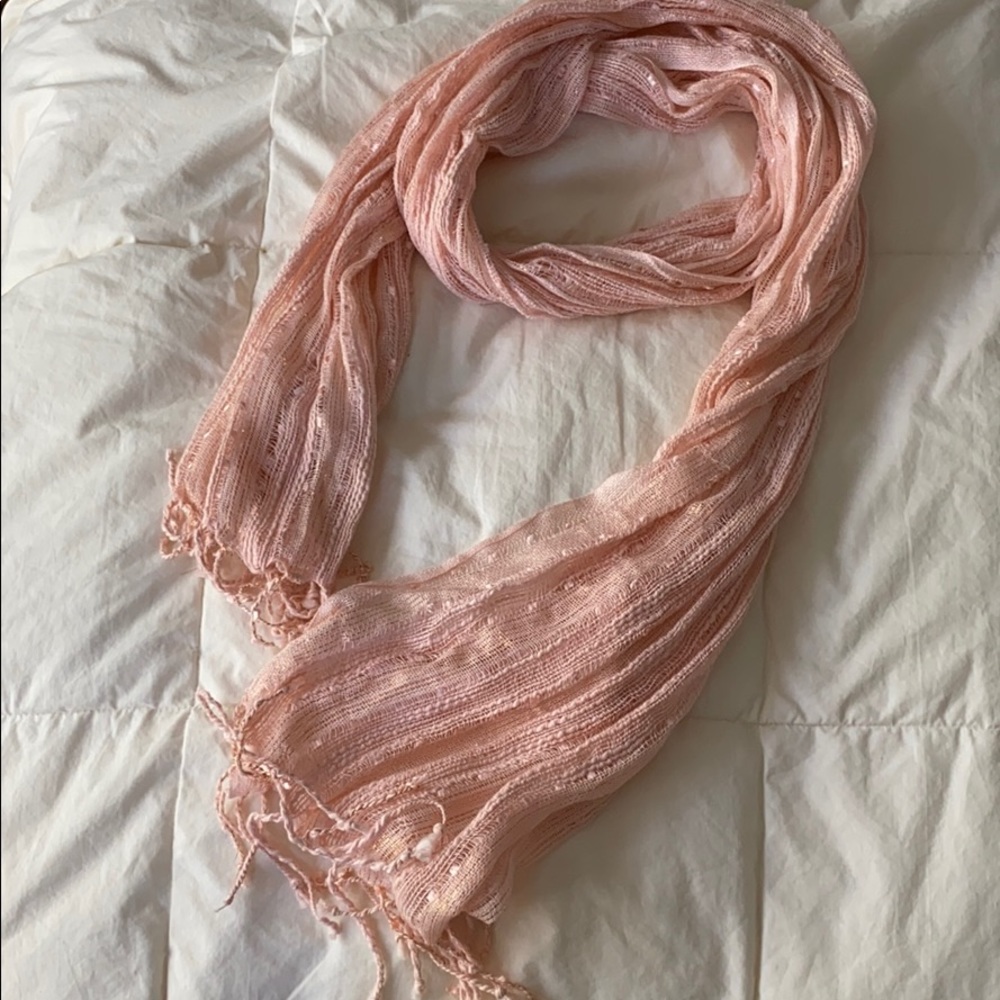 Pink and gold-flecked scarf